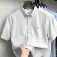 100%纯棉刺绣衬衫男短袖2026夏季新款中年休闲透气全棉男士衬衫