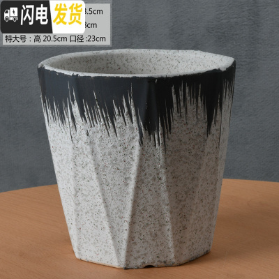 三维工匠欧式简约花盆陶瓷特大号落地阳台客厅桌面绿萝虎皮兰花盆批发 八角黑白刷线高款(送塑料托盘) 中等花盆容器