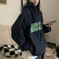 加绒连帽卫衣女秋冬新款大码印花绒衫秋冬美式复古宽松上衣潮