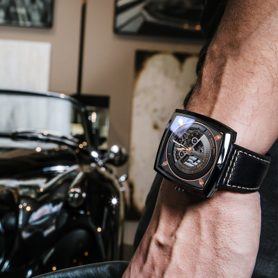 agelocer手表男士大表盘自动机械表男方形防水夜光男表绚丽黑金5603J3均码