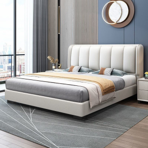 欧梵森 床 北欧皮床轻奢双人床1.8米主卧床实木床1.5m现代简约家用储物欧式大床皮艺床意式极简软包婚床