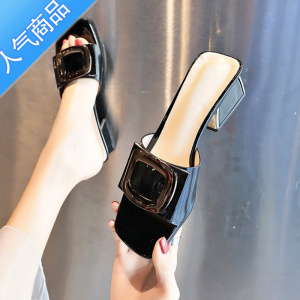 SUNTEK高跟凉拖鞋女夏季外穿2023新款时尚中跟粗跟仙女小清新一字拖ins