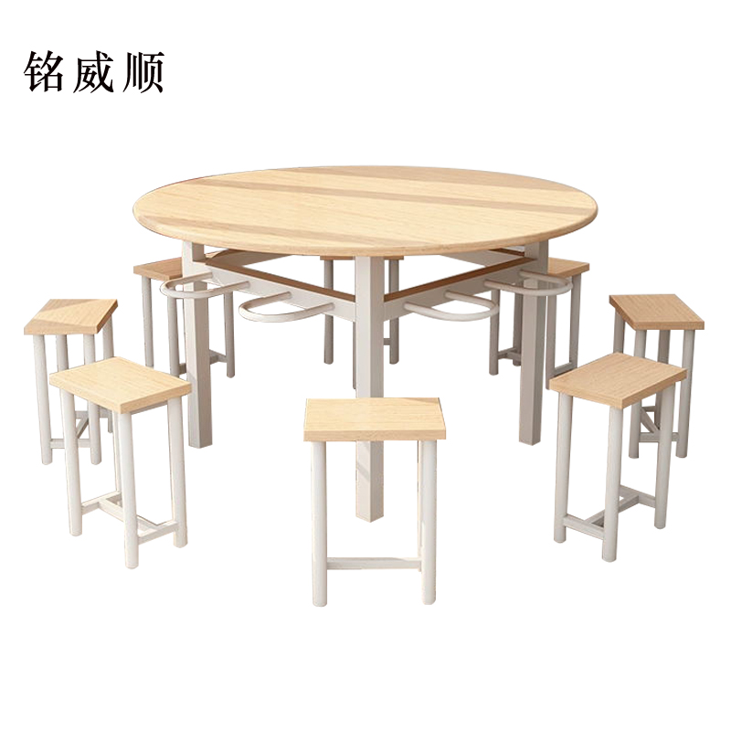 铭威顺餐桌学校食堂小吃店快餐桌椅饭堂橡木色圆桌1200*750