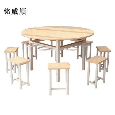 铭威顺餐桌学校食堂小吃店快餐桌椅饭堂橡木色圆桌1200*750