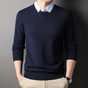 加厚毛衣男士假两件2025秋冬季新款时尚衬衫领长袖针织衫男