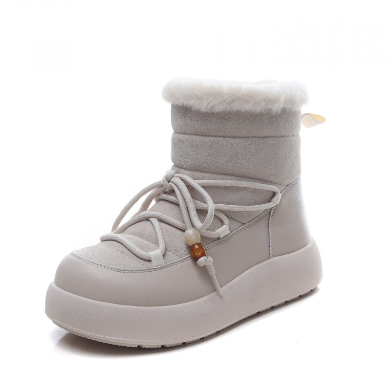 真皮雪地靴女冬季新款复古平底加厚绒里百搭厚底不累脚马丁靴