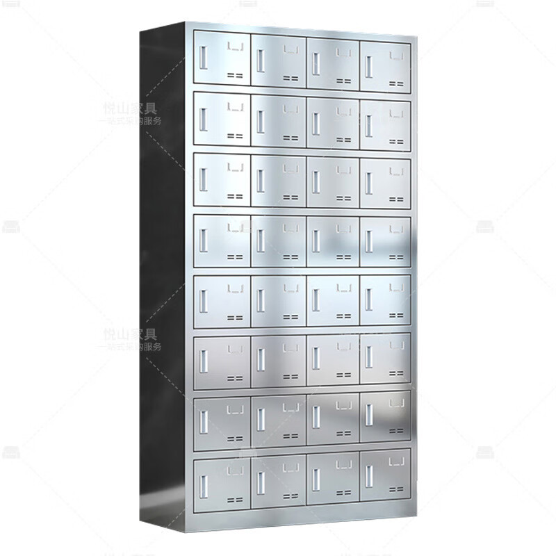 悦山不锈钢餐具碗柜食堂员工多门储物柜201不锈钢32门磁吸锁YSOA11FO32MW201C
