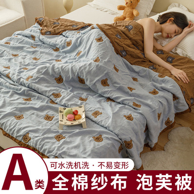 卡通儿童泡芙被夏季款五层纱布毛巾被夏被夏凉被空调被芯盖毯毛毯