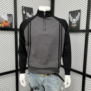 秋冬新款加绒加厚潮牌立领半拉链卫衣男士感拼色长袖休闲上衣打底