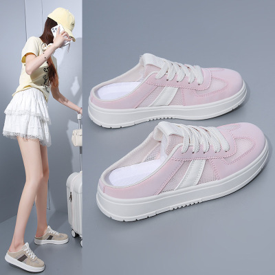 2026韩版夏季新款半托小白鞋女ins透气学生增高休闲鞋女街拍