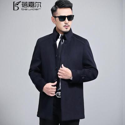 蓓嘉尔中年男装兔毛立领羊毛呢大衣男中长款男士外套厚呢子风衣男商务休闲大码2019冬新款