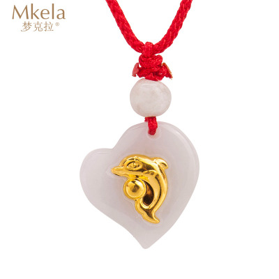 梦克拉足金翡翠金镶玉吊坠海豚公仔海豚公仔