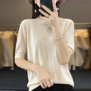 薄款鎏金沙亚麻短袖T恤女夏季新款时尚百搭圆领冰丝半袖女