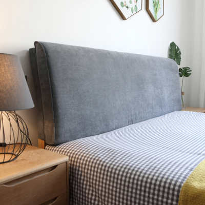 美帮汇定制北欧实木床上靠垫榻榻米无床头板软包自粘布艺罩可拆洗 灰色 有床头款180*58*10CM
