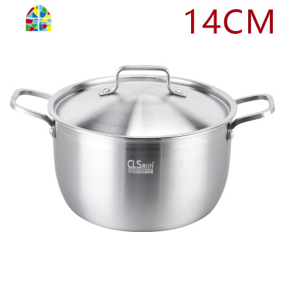 汤锅304不锈钢锅14cm家用煮锅泡面锅加厚小奶锅电磁炉燃气 FENGHOU 304五层锅汤锅16cm[钢盖]