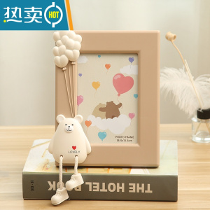 敬平7寸创意可爱相框摆台照片摆件儿童房桌面相架卡通老鼠家居装饰品 胖胖鼠 竖 浅咖 7寸