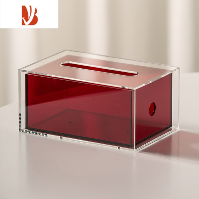 三维工匠炫彩双层亚克力纸巾盒客厅轻奢抽纸盒办公桌摆件餐巾纸收纳盒 红枣棕色