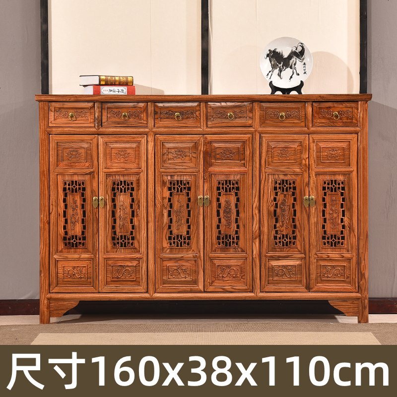 实木餐边柜中式客厅储物酒柜客厅酒店饭店榆木茶水柜玄关隔断碗柜