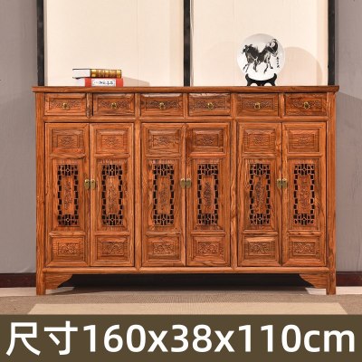 实木餐边柜中式客厅储物酒柜客厅酒店饭店榆木茶水柜玄关隔断碗柜