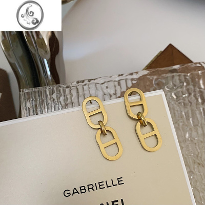 JiMiins欧美小众设计感时尚钛钢耳环冷淡风金色简约气质百搭耳钉耳饰