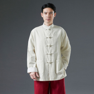 举翼王子新款春季复古中国风盘扣唐装宽松休闲上衣挽袖上衣