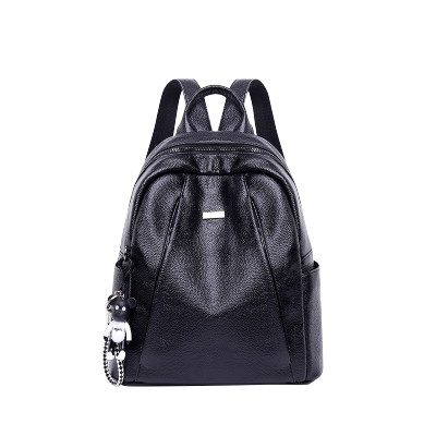 背包女2021新款真皮牛皮双肩包韩版潮女士软皮女包黑色