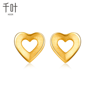 千叶珠宝首饰黄金耳钉耳环耳饰耳线足金纯金心甜甜0.9g/足金耳钉/直钉