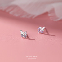 s999足银薰衣草蝴蝶耳钉女花卉植物设计轻奢时尚耳饰情侣礼物批发送女朋友老婆情人节七夕生日礼物