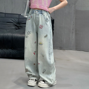 女童牛仔裤春装2026新款初中生女孩大童韩版阔腿裤儿童直筒裤子潮