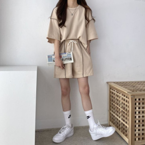 含棉套装女装短袖短裤两件套学生情侣韩版夏季时尚休闲运动服宽松