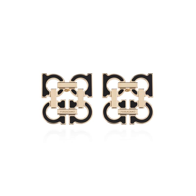 Salvatore Ferragamo黄铜搪瓷女士几何金属珐琅logo耳钉潮百搭耳饰