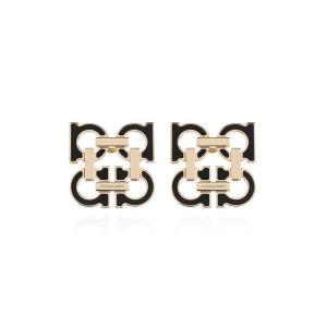 Salvatore Ferragamo黄铜搪瓷女士几何金属珐琅logo耳钉潮百搭耳饰