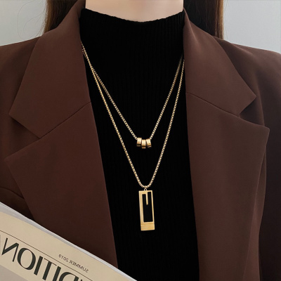 几何钛钢项链女2023新款毛衣链大气高档锁骨链轻奢小众配饰品送女朋友老婆情人节七夕生日礼物