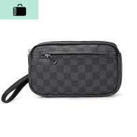 新款轻商务男士手拿包 时尚横款格子手抓包 街头潮流手机包手腕包NEW LAKE 黑色格子款