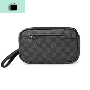 新款轻商务男士手拿包 时尚横款格子手抓包 街头潮流手机包手腕包NEW LAKE 黑色格子款 黑色格子款