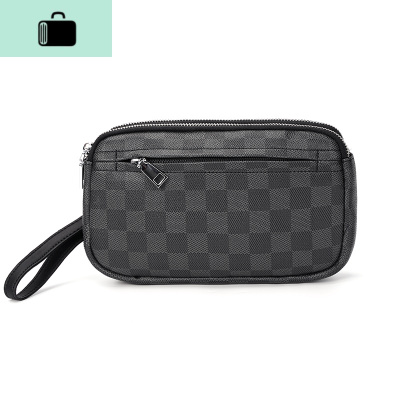 新款轻商务男士手拿包 时尚横款格子手抓包 街头潮流手机包手腕包NEW LAKE 黑色格子款