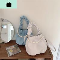 小众设计珍珠褶皱软皮云朵包女韩版时尚手提水桶包单肩斜挎小包女NEW LAKE女士单肩包