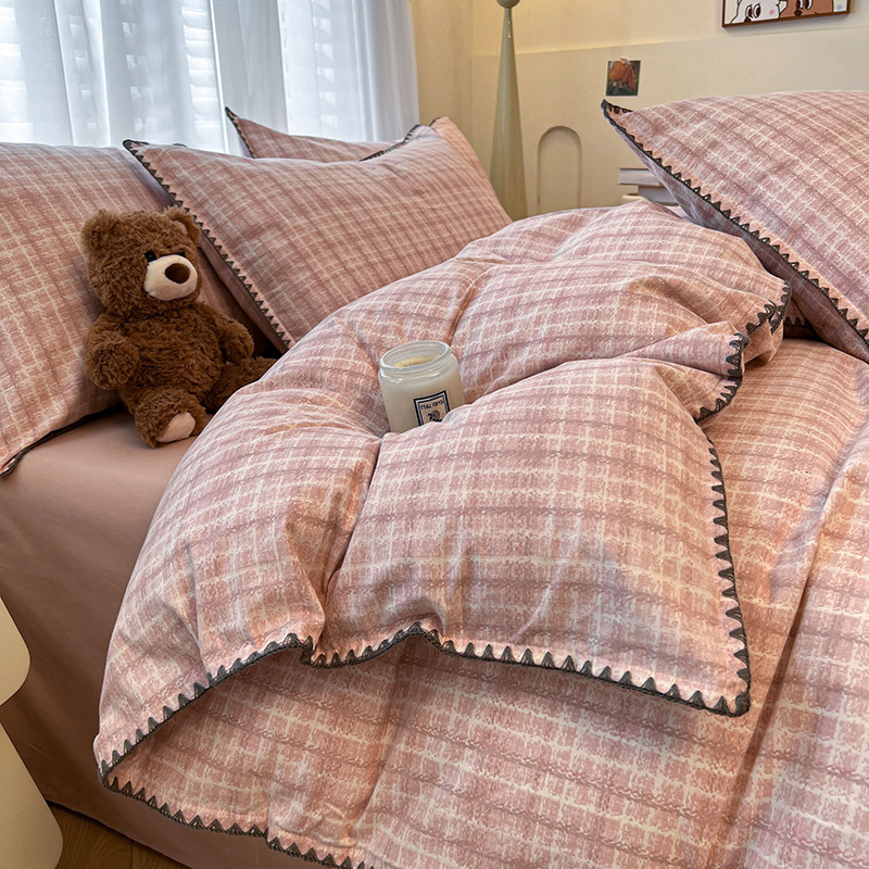 磨毛贝壳边四件套A类母婴级ins纯棉床单被套床上四件套