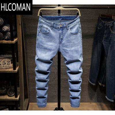 HLCOMAN超高弹力牛仔裤男士修身小脚加肥加大码潮胖子肥佬弹性男裤