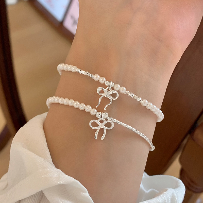s925纯银施家珍珠蝴蝶结手链女轻奢小众ins风高级感精致手饰送女朋友老婆情人节七夕生日礼物
