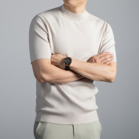 16针莱赛尔可机洗羊毛衫男秋冬新款半高领打底短袖毛衣男