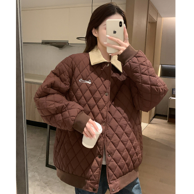 [3件8.5折186.9元,叠加优惠券]唐狮棉服女轻薄款新款冬装棉衣小个子菱形格衬衫式夹棉外套K