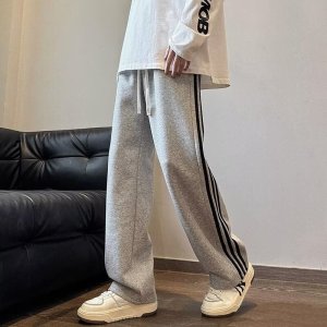 美式休闲裤男春秋季条纹宽松卫裤时尚潮流直筒运动裤子男