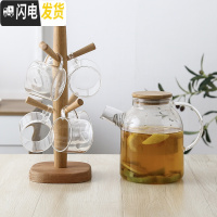 三维工匠玻璃冷水壶套装欧式可高温凉水壶杯子家用大容量凉白开热水壶防爆 透明B6杯1壶1盘