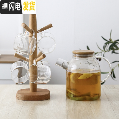 三维工匠玻璃冷水壶套装欧式可高温凉水壶杯子家用大容量凉白开热水壶防爆 透明B6杯1壶1盘