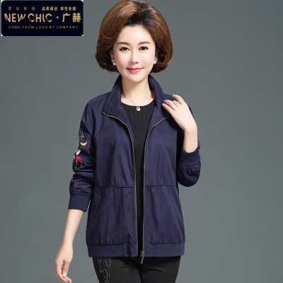 广赫气质妈妈中老年女装春秋季外套短款绣花新款薄上衣40-50岁小西装夹克