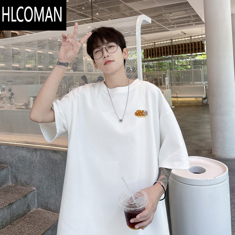 HLCOMAN230g白色短袖t恤男款夏季潮牌半截袖大码宽松体恤