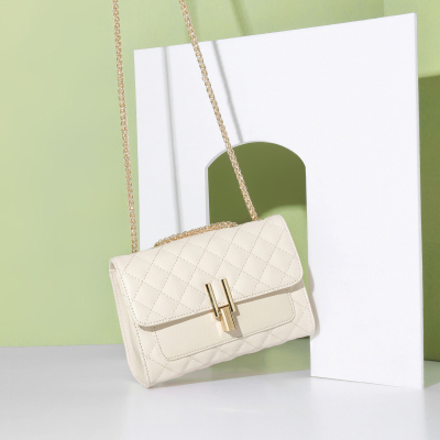 马克华菲真牛皮小香风菱格链条包包牛皮单肩包斜挎包女