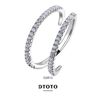 DTOTO晶钻线性戒指 精致简约女款戒指镶锆石闪晶设计线性首饰品潮流D2R13