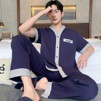 2026新款睡衣男款夏季薄款开衫短袖短裤仿棉拉架可外穿家居服套装